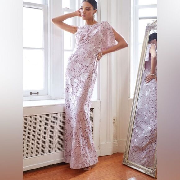 NWT JS Collections Arabella Sequin Guipure Lace Pleated Gown in Amethyst size 2 - Picture 1 of 16